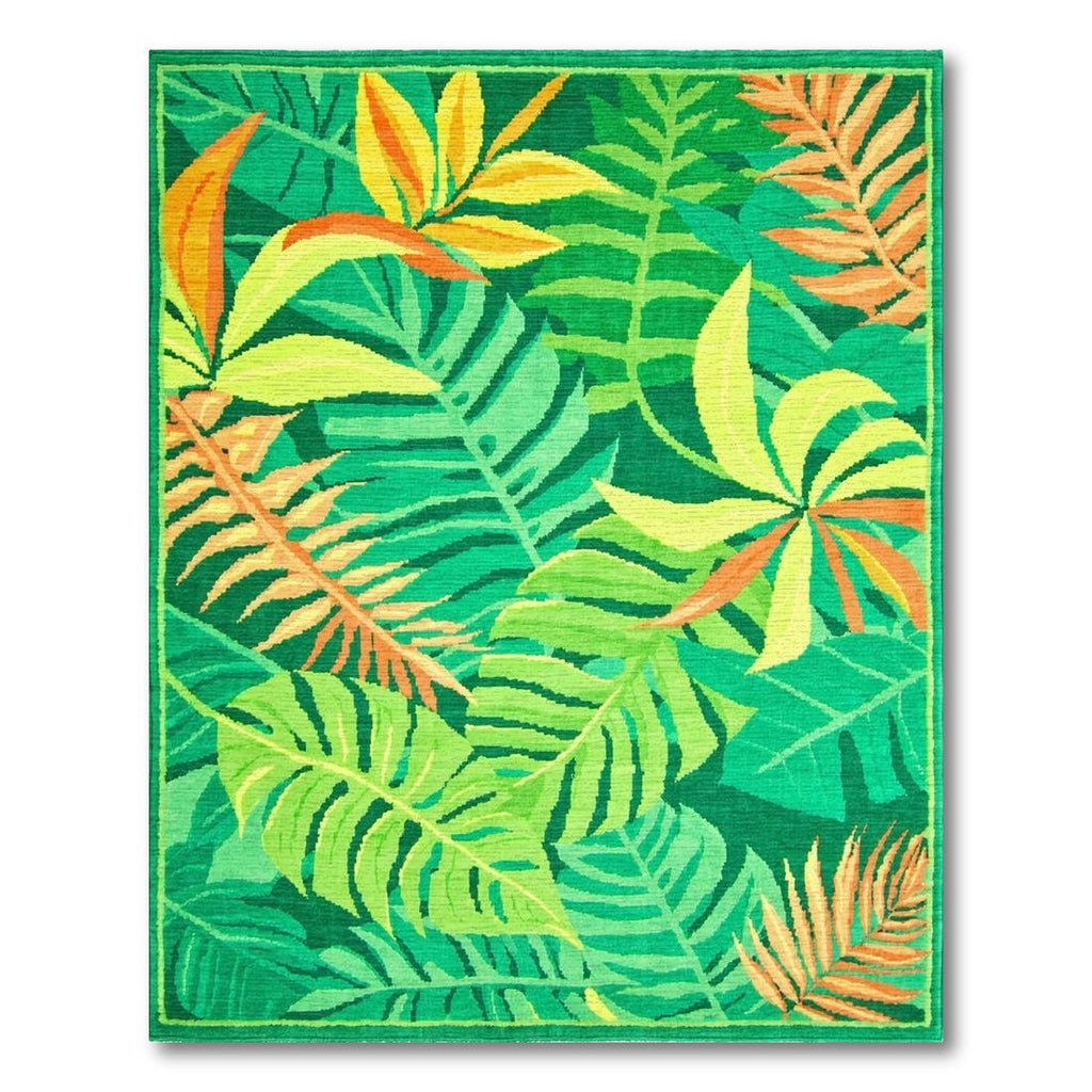 Vibrant Green Jungle Leaf Rug