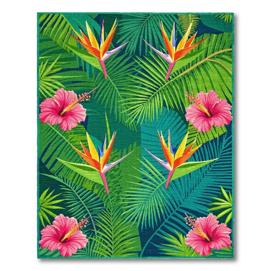 Vibrant Green Tropical Floral Lively Rug(Green)
