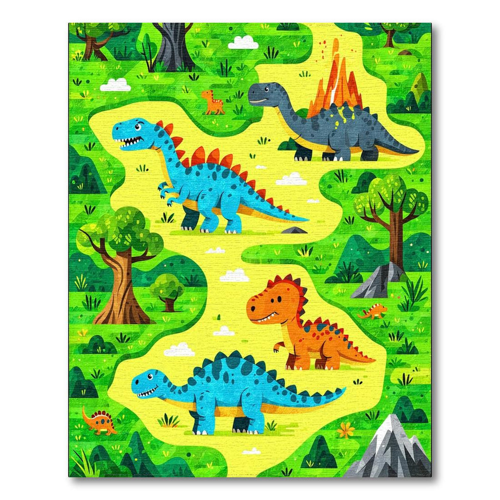 Vibrant Green-Yellow Dinosaur Play Rug