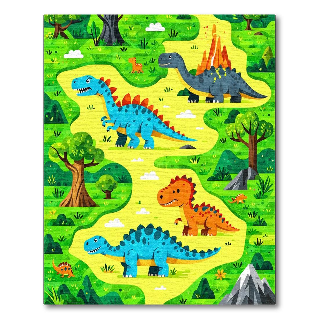 Vibrant Green-Yellow Dinosaur Play Rug