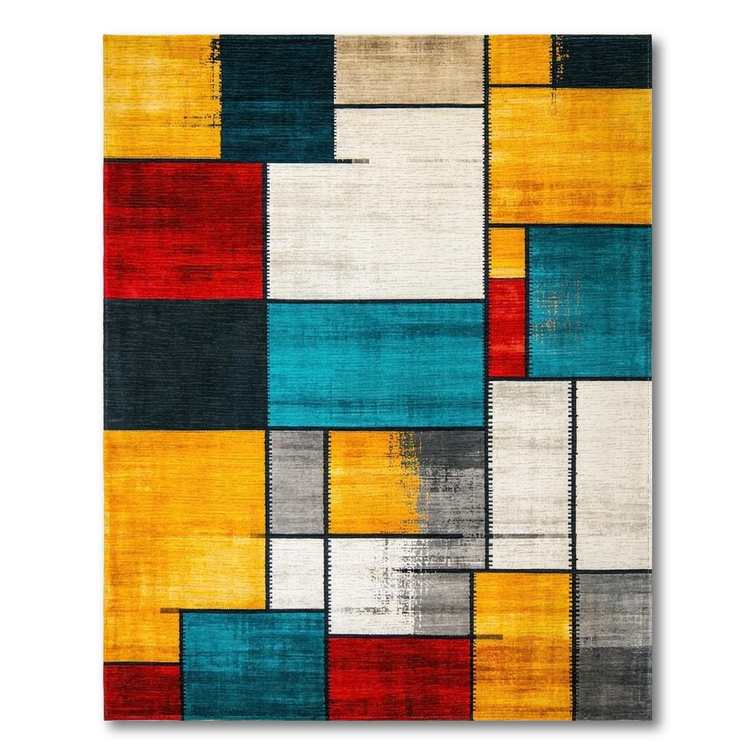 Vibrant Multicolor Block-Patterned Rug