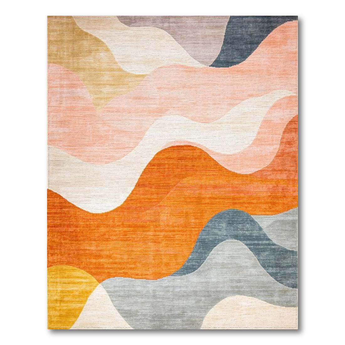 Vibrant multicolor wave-patterned rug(Orange)