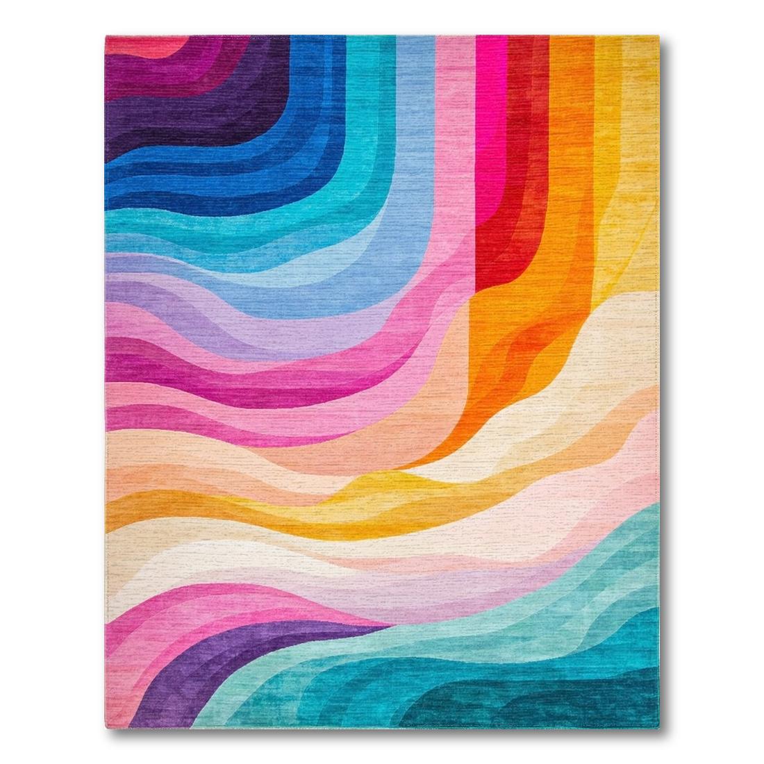 Vibrant Multicolor Wavy Stripes Lively Rug