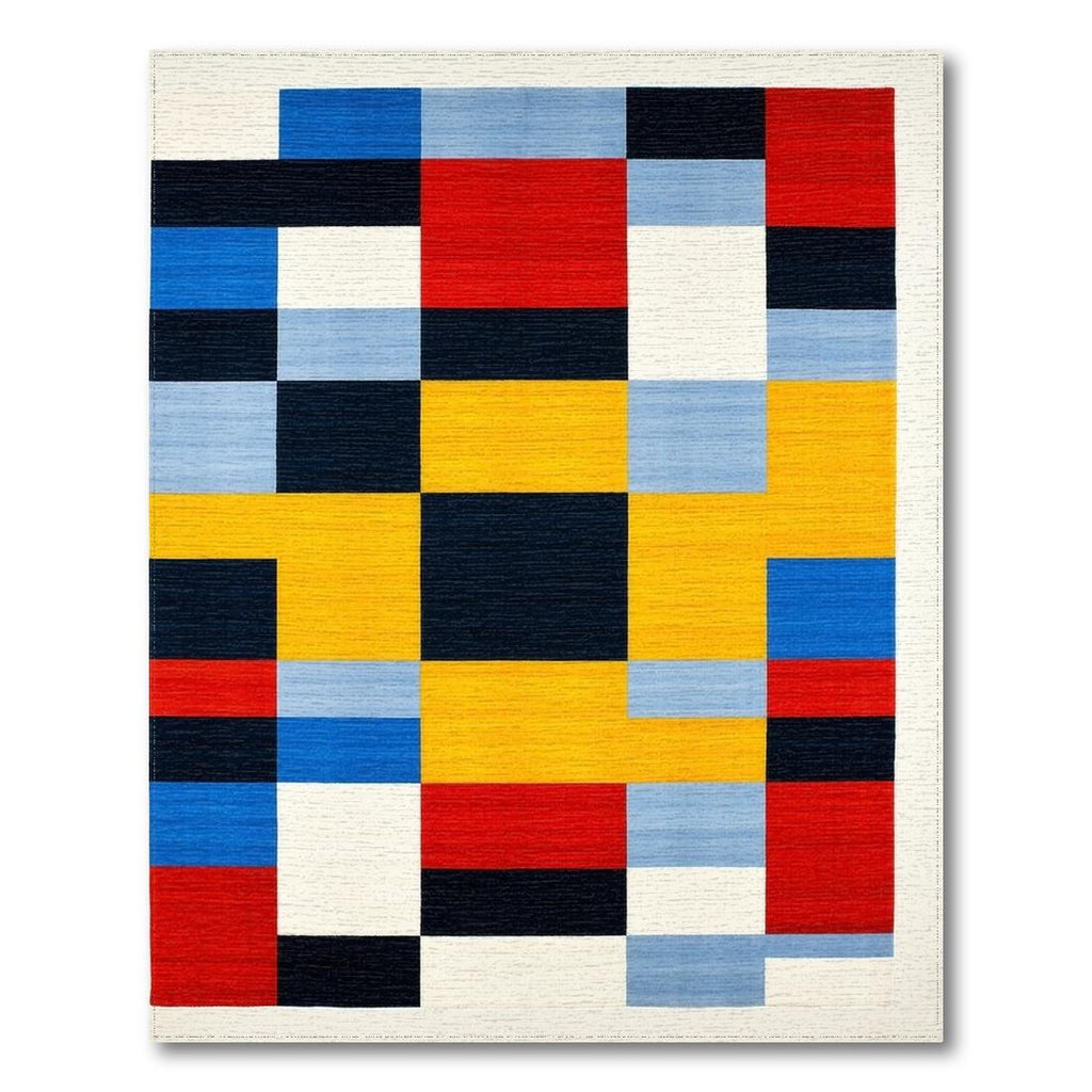 Vibrant multicolored geometric block rug