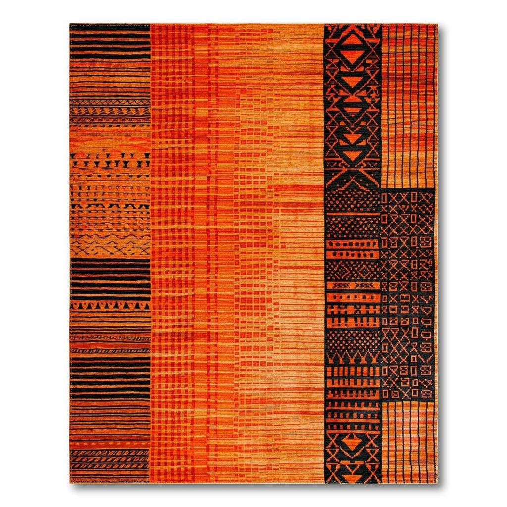 Vibrant Orange & Black Geometric Tribal Rug(Orange)