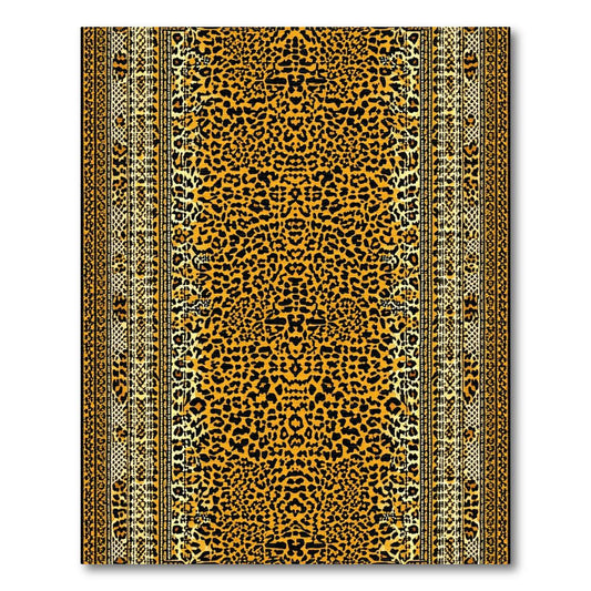 Vibrant Orange-Black Leopard Print Exotic Rug(Gold)