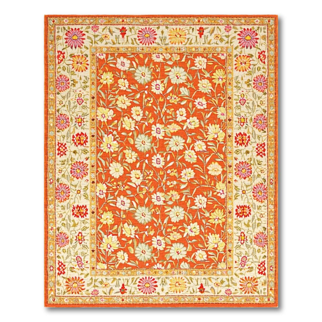 Vibrant Orange Floral Cheerful Rug(Orange)