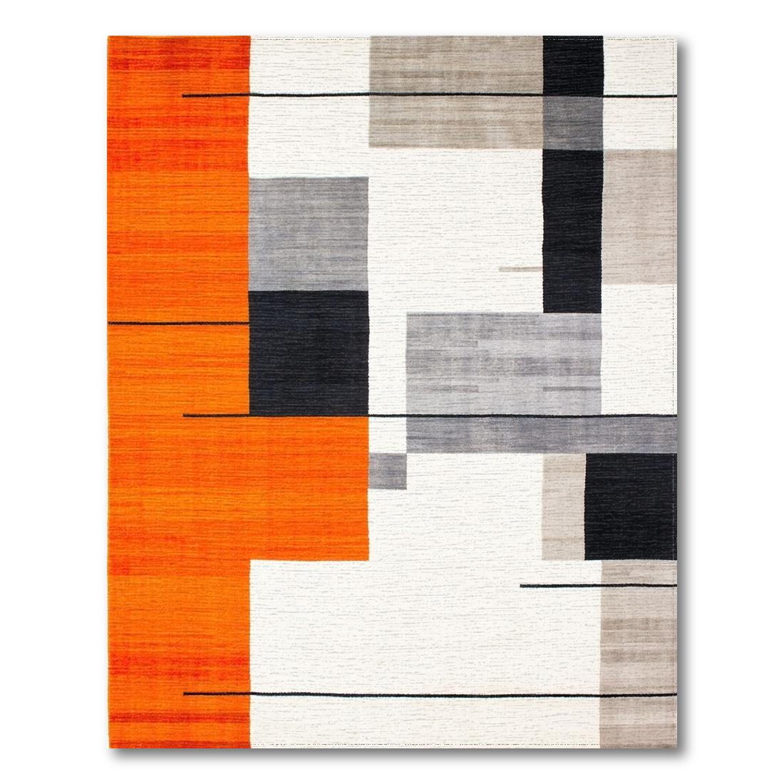 Vibrant Orange Geometric Modern Rug - Washable Flatwoven Chenille