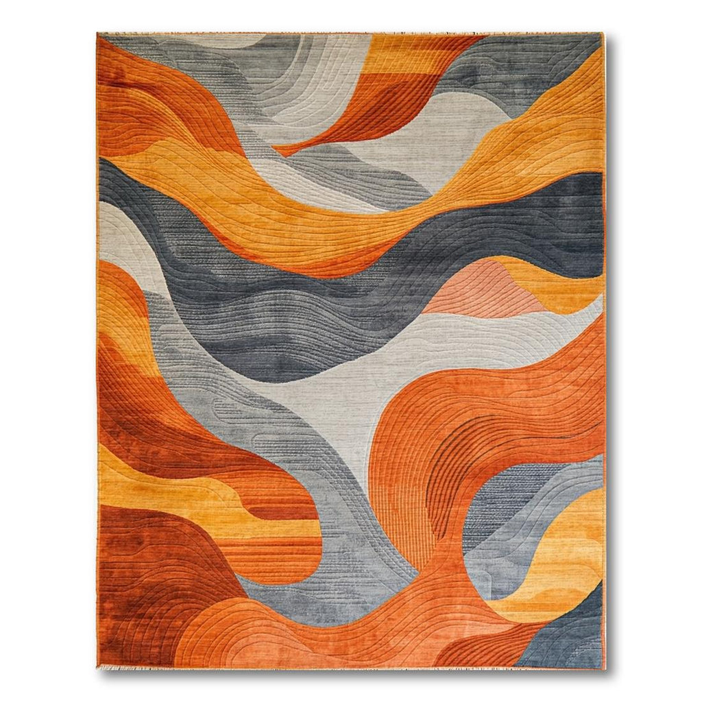 Vibrant Orange-Gray Flowing Wave Rug