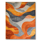 Vibrant Orange-Gray Flowing Wave Rug
