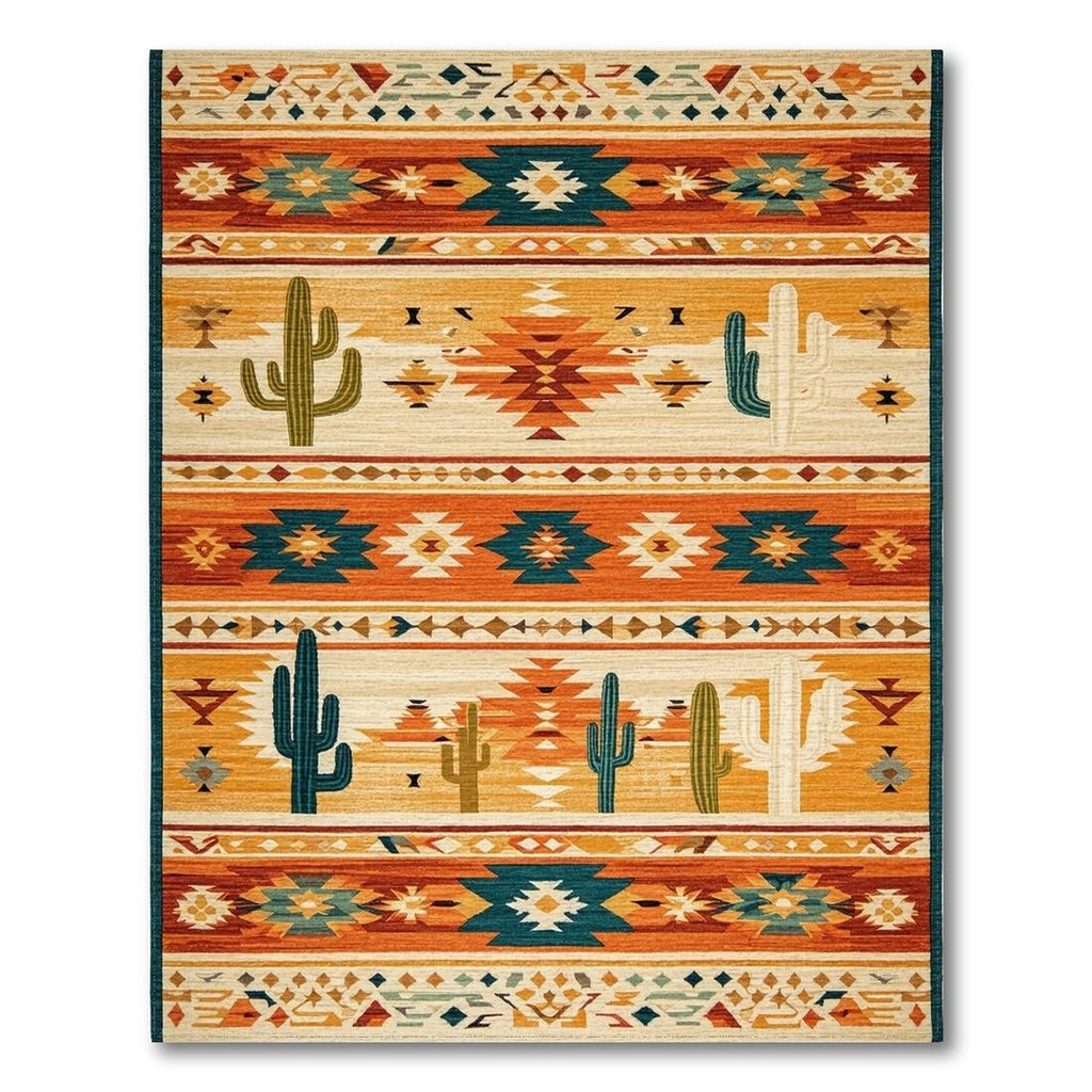 Vibrant Orange-Teal Tribal Desert Rug(Orange)