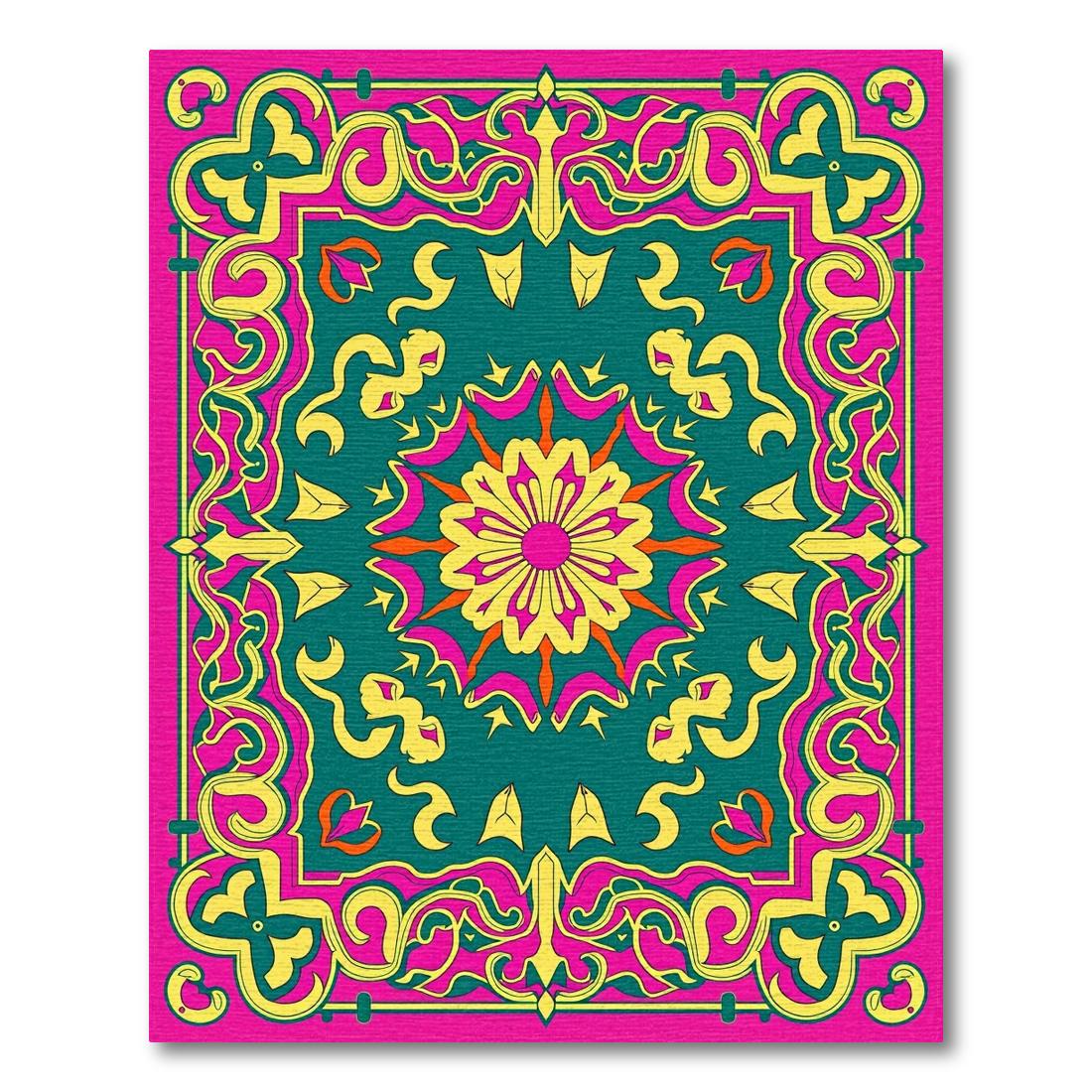 Vibrant Ornate Pink-Teal-Yellow Rug(Pink)