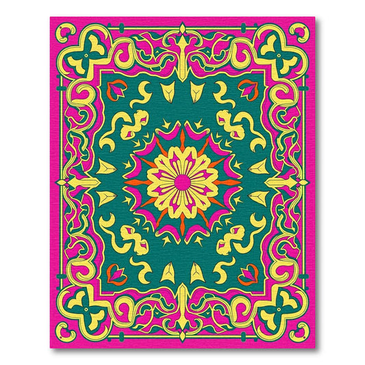 Vibrant Ornate Pink-Teal-Yellow Rug(Pink)