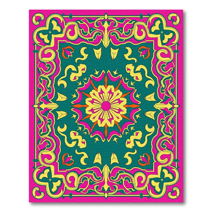 Vibrant Ornate Pink-Teal-Yellow Rug(Pink)