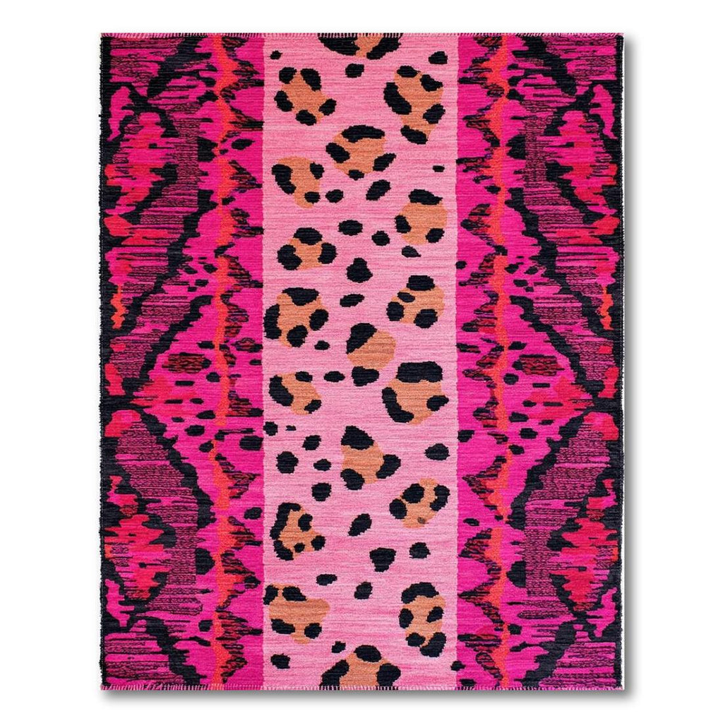 Vibrant Pink Leopard Print Bold Rug(Pink)