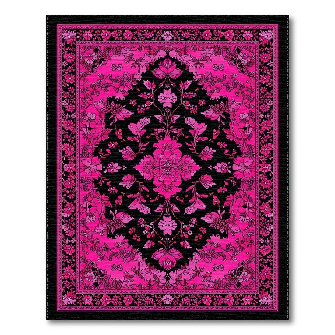 Vibrant Pink Ornate Floral Rug(Pink)
