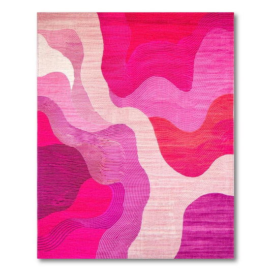 Vibrant Pink Purple Abstract Wave Rug(Pink)