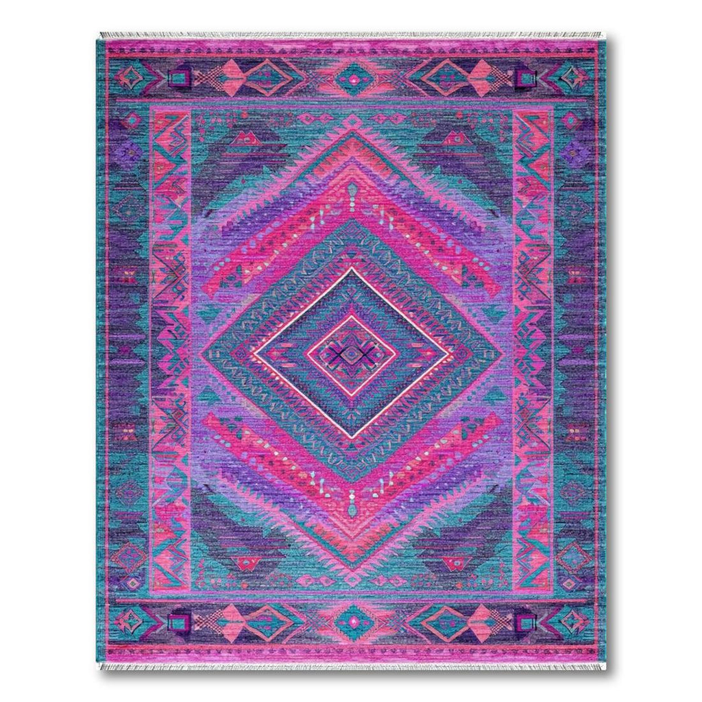 Vibrant Pink Purple Teal Geometric Rug(Pink)
