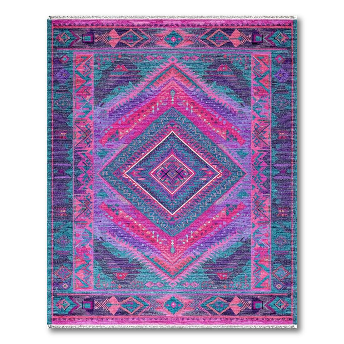 Vibrant Pink Purple Teal Geometric Rug(Pink)