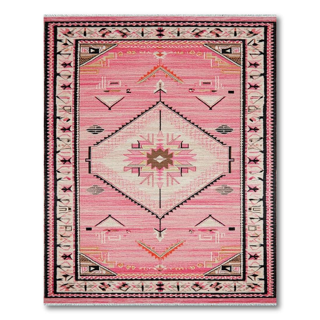 Vibrant Pink Tribal Geometric Cheerful Rug(Pink)