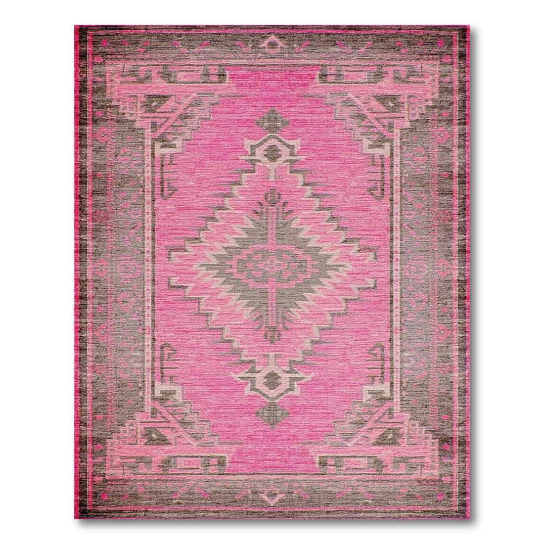 Vibrant Pink Tribal Geometric Rug(Pink)