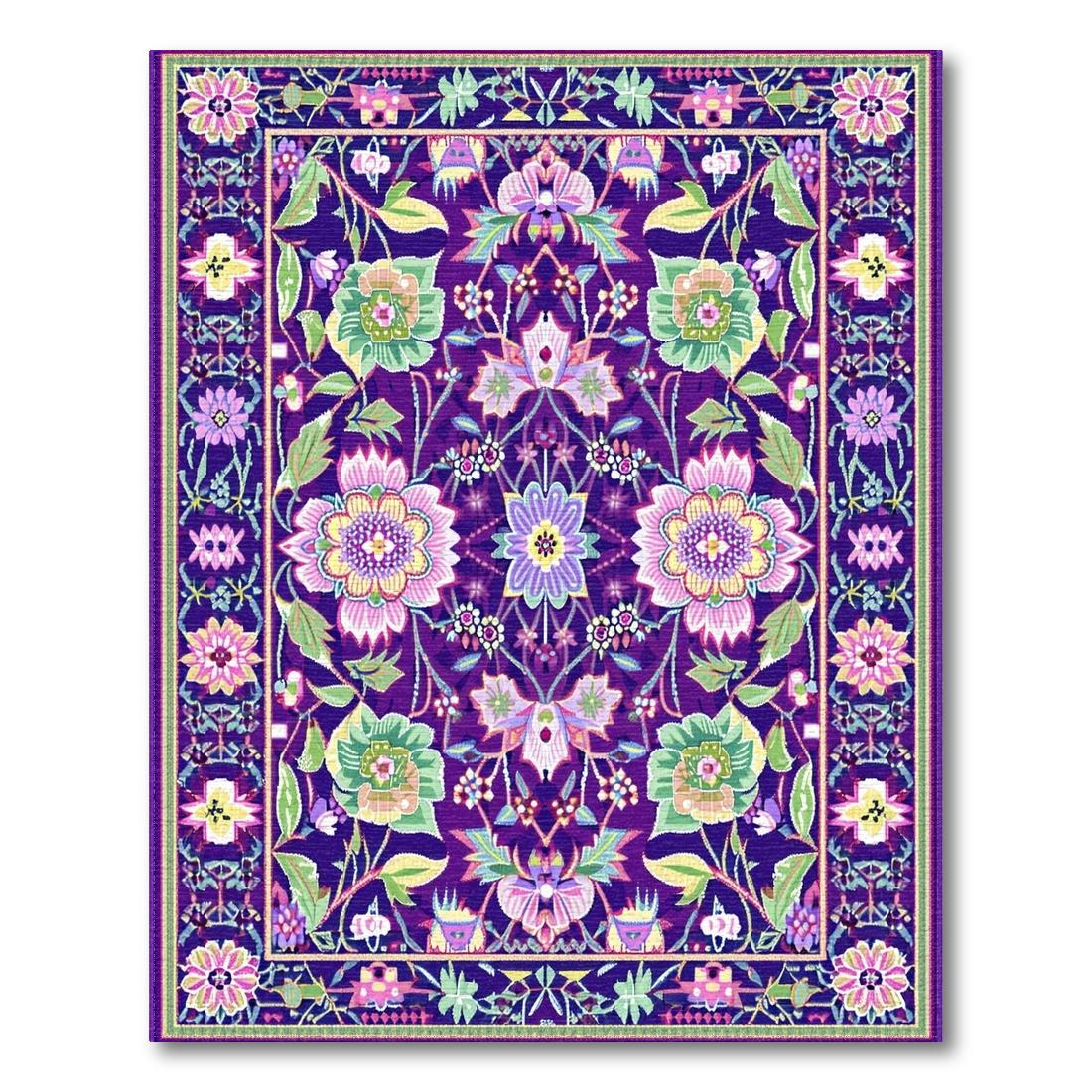 Vibrant Purple Floral Cheerful Rug(Purple)