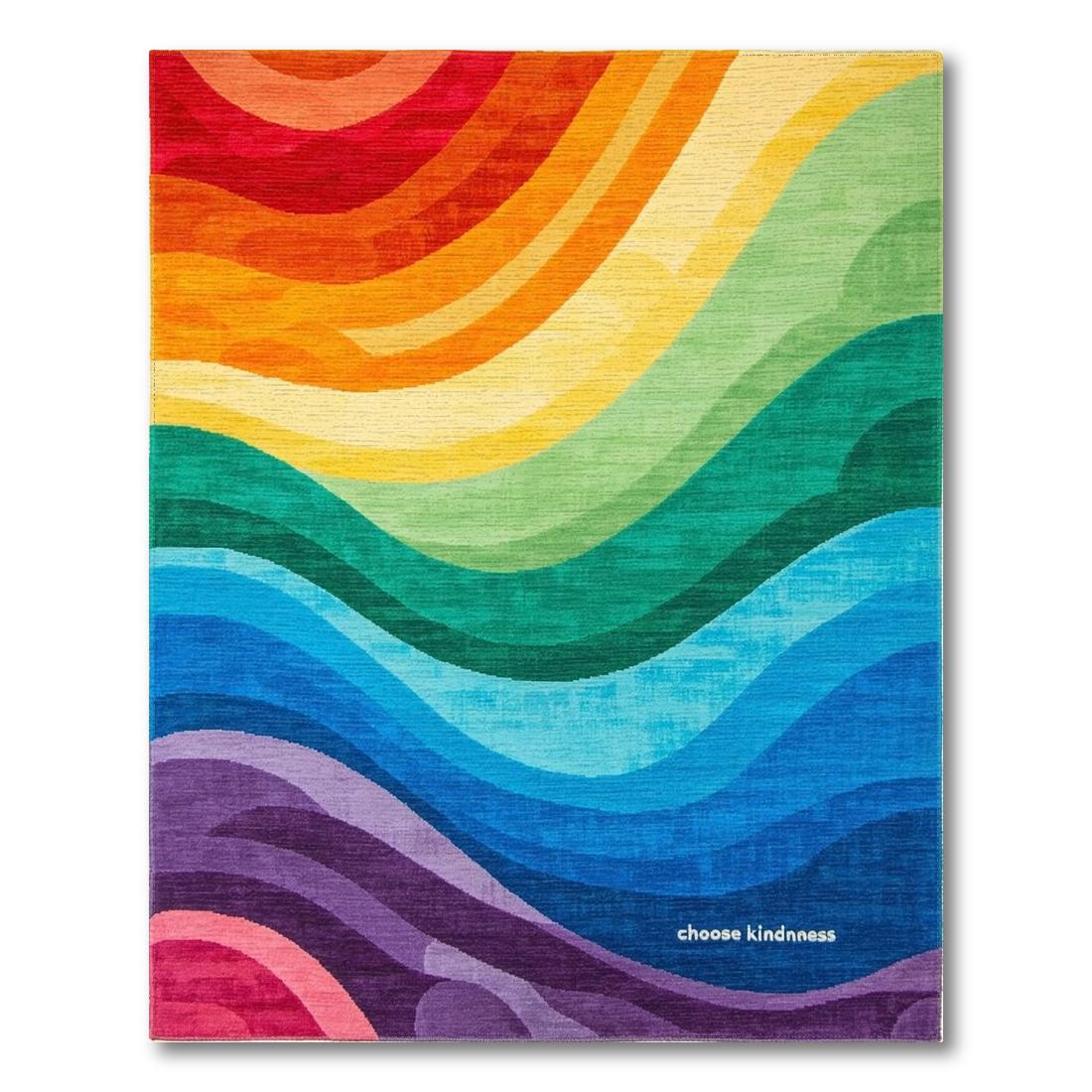 Vibrant rainbow wave rug