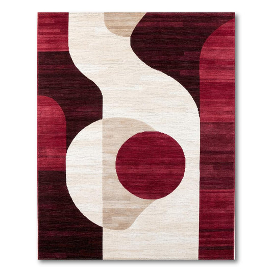Vibrant Red Abstract Modern Rug(Red)