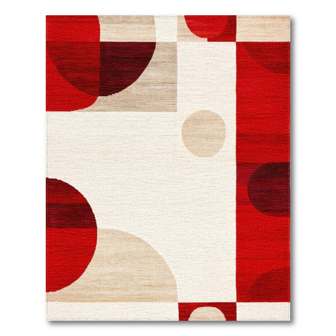 Vibrant Red Geometric Modern Rug(Red)