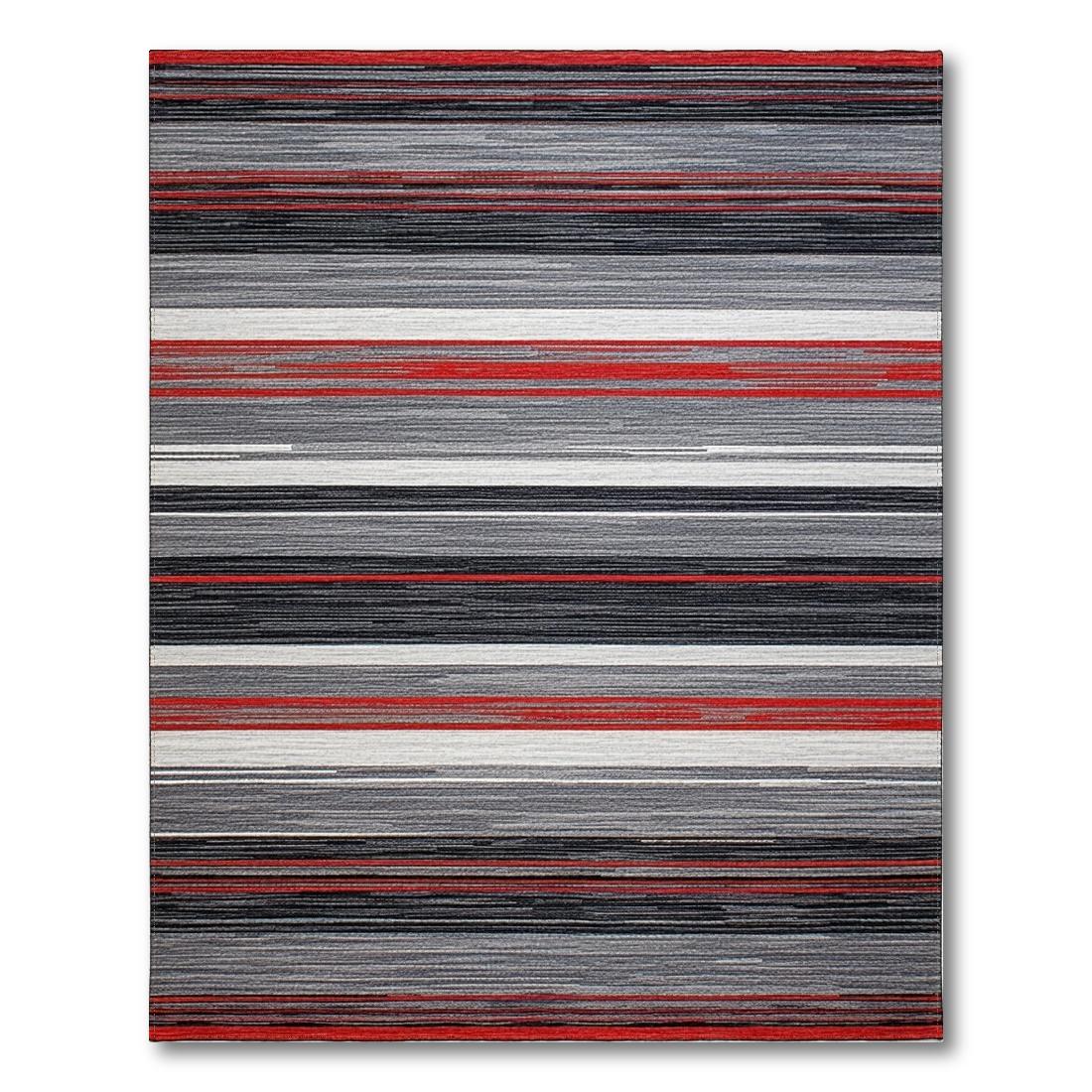 Vibrant red, gray striped modern rug