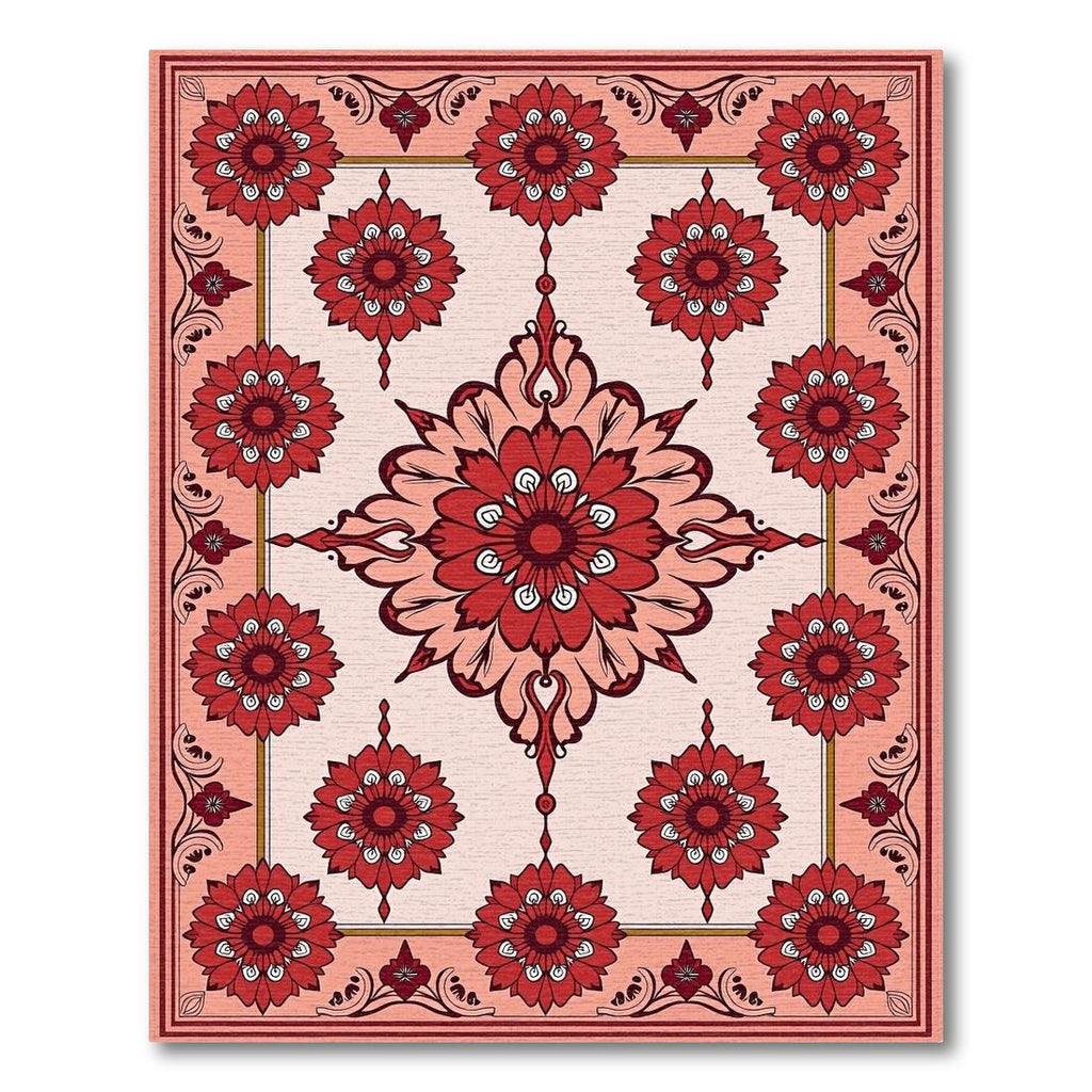 Vibrant Red Medallion Floral Rug(Red)