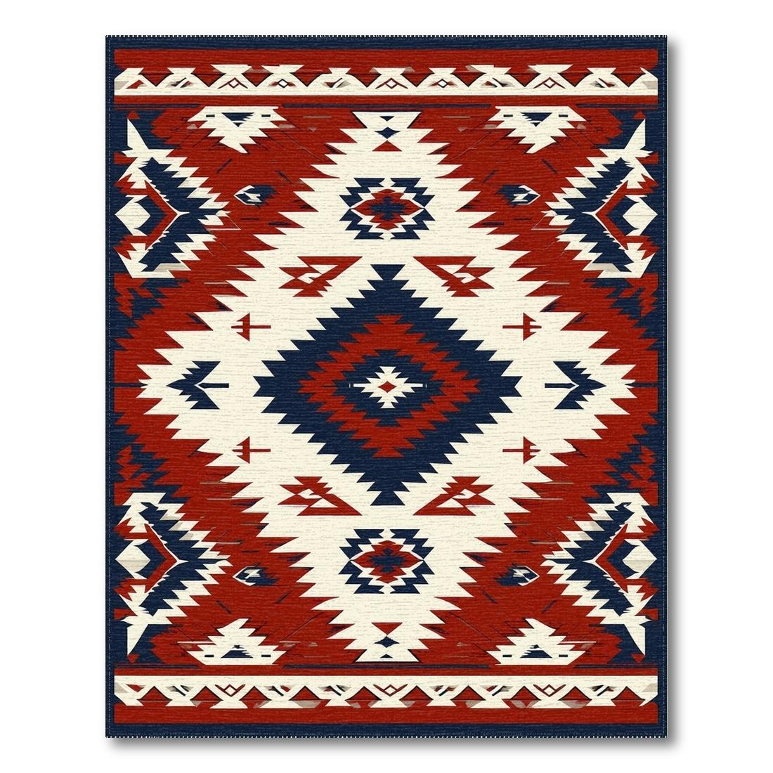 Vibrant Red Navy White Geometric Rug(Red)