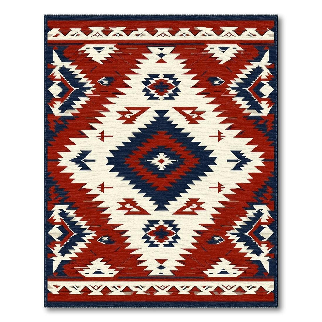 Vibrant Red Navy White Geometric Rug(Red)