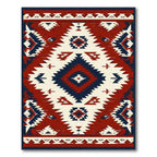 Vibrant Red Navy White Geometric Rug(Red)