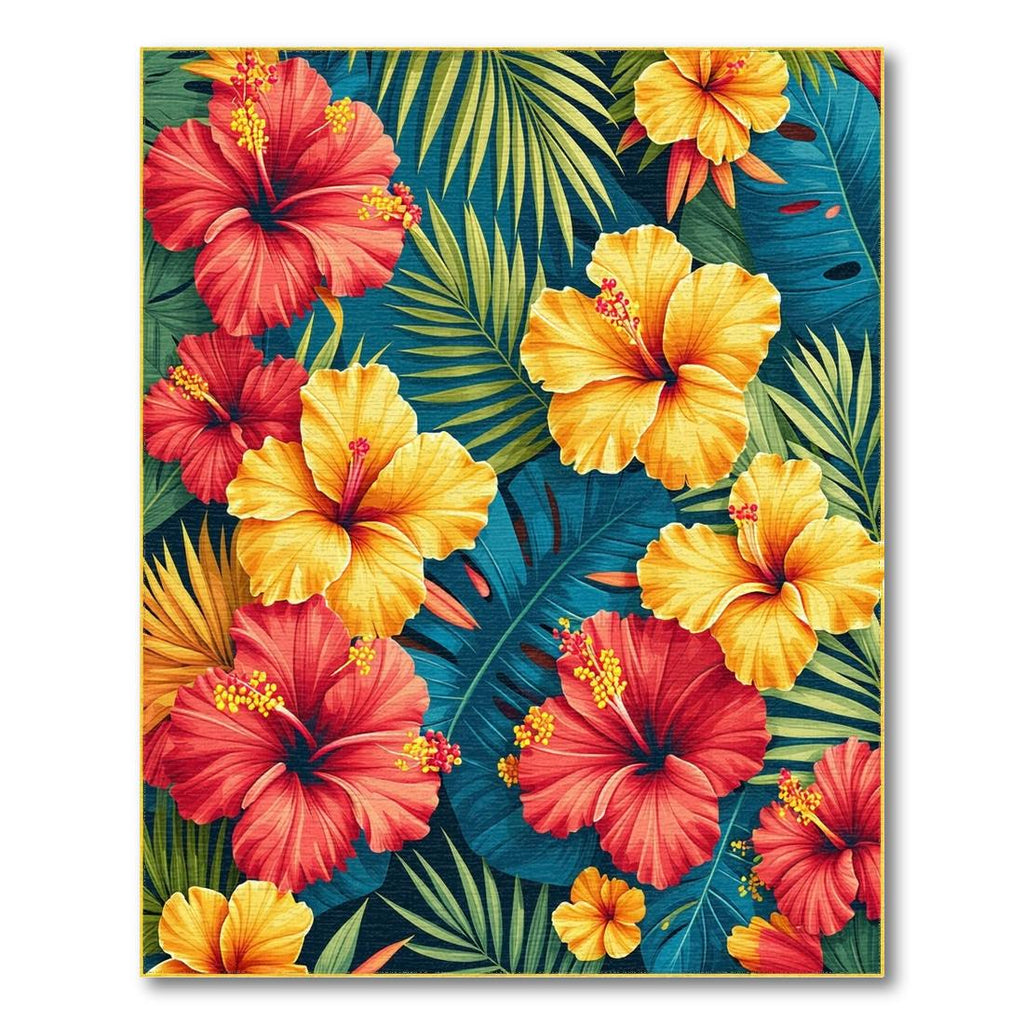 Vibrant Red & Yellow Tropical Floral Rug(Red)