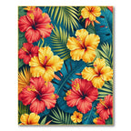 Vibrant Red & Yellow Tropical Floral Rug(Red)