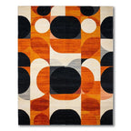 Vibrant Retro Geometric Orange Black Rug