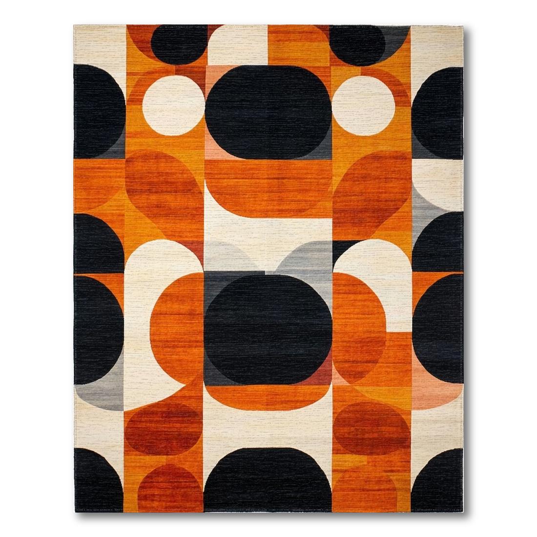 Vibrant Retro Geometric Orange Black Rug