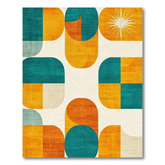 Vibrant Retro Geometric Teal-Orange Rug(Yellow)