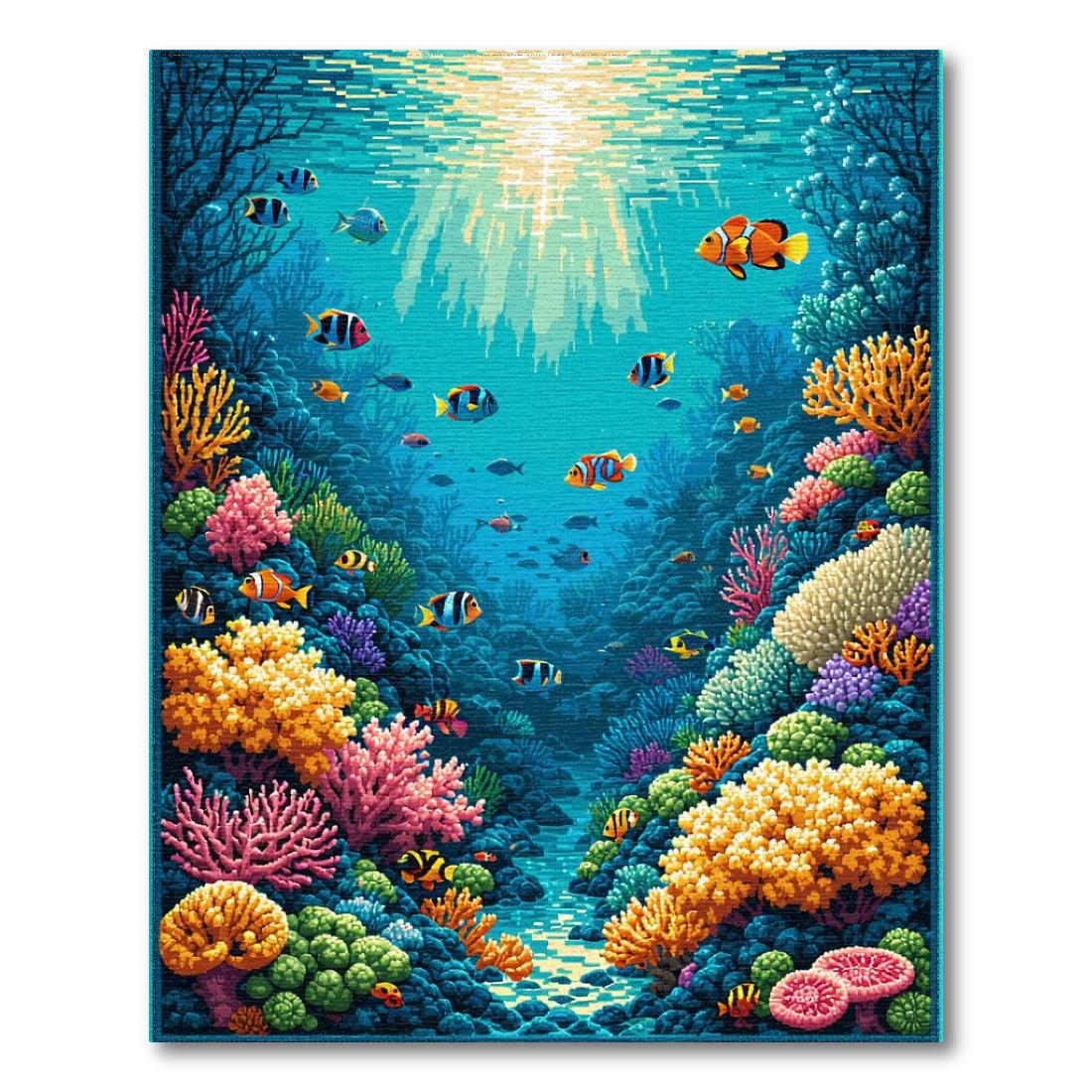 Vibrant Teal Coral Reef Lively Rug(Blue)