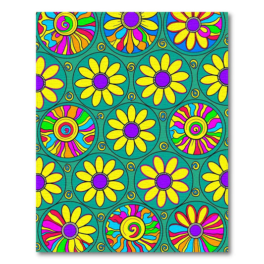 Vibrant Teal Floral Energetic Rug(Yellow)