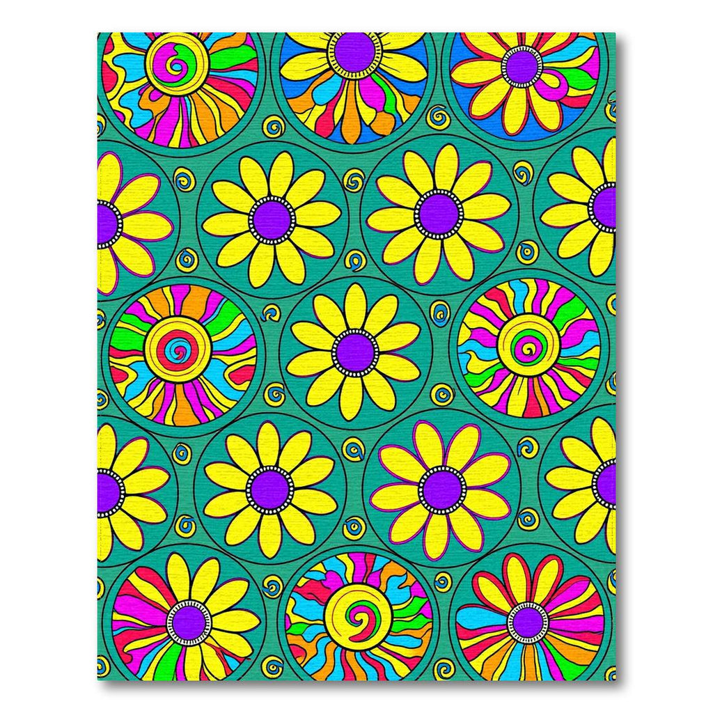 Vibrant Teal Floral Energetic Rug(Yellow)