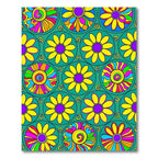 Vibrant Teal Floral Energetic Rug(Yellow)