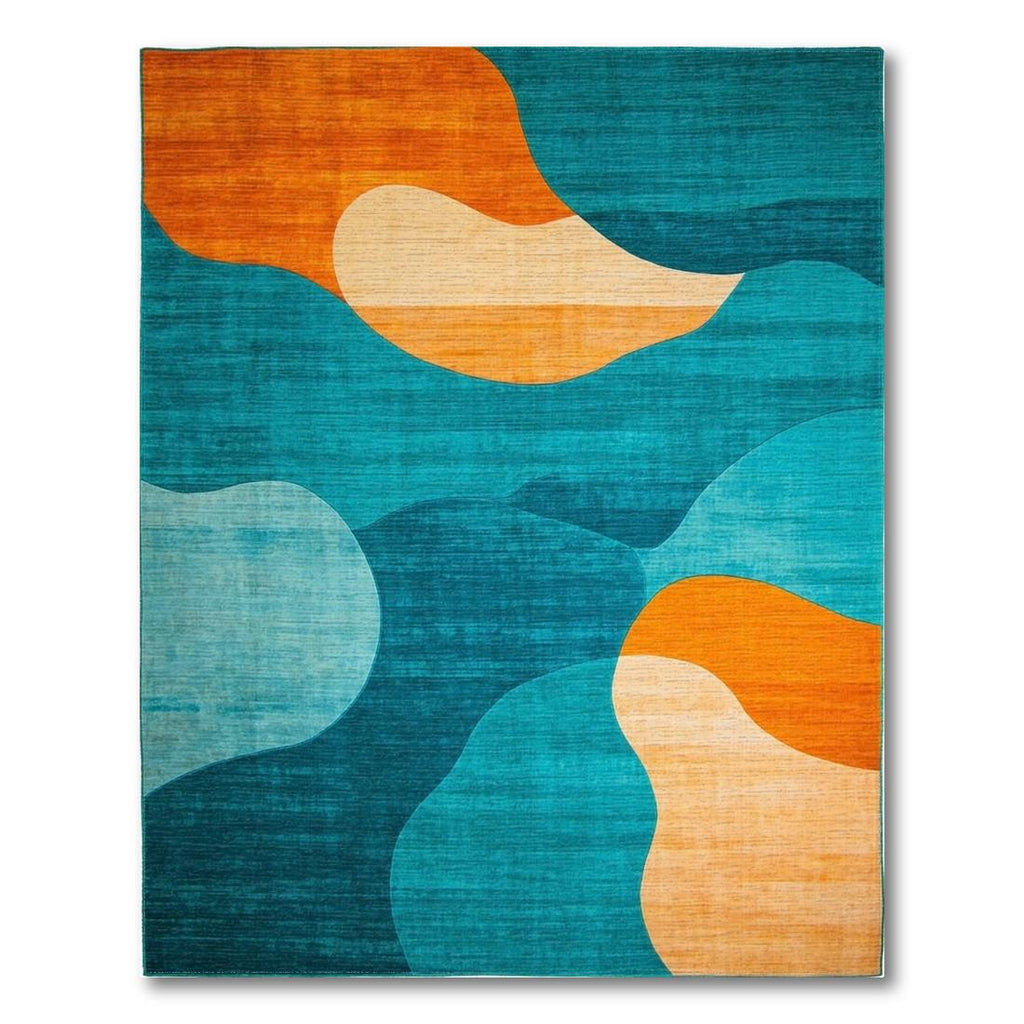 Vibrant Teal Orange Fluid Rug