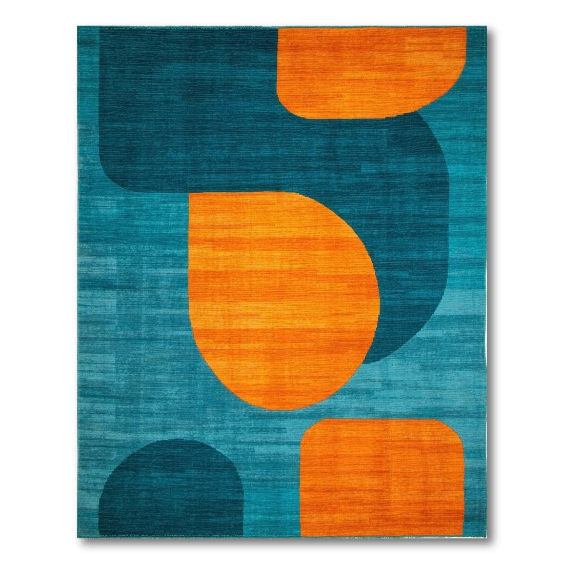 Vibrant Teal & Orange Geometric Rug