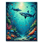 Vibrant Teal Underwater Adventure Rug(Blue)