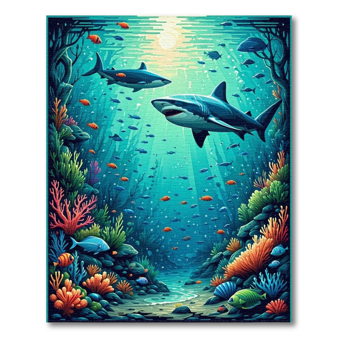 Vibrant Teal Underwater Adventure Rug(Blue)