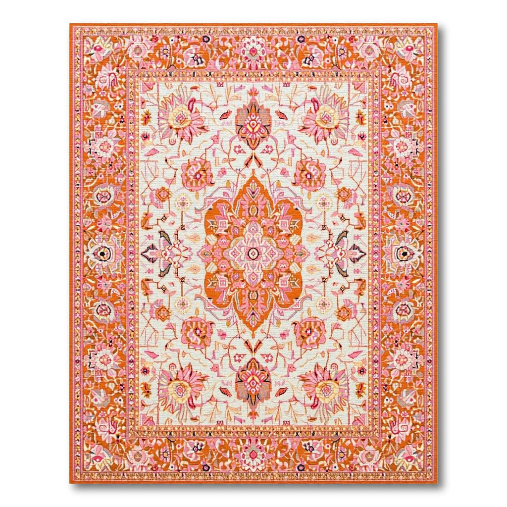 Vibrant Terracotta-Pink Ornate Floral Rug(Orange)