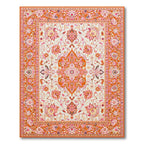 Vibrant Terracotta-Pink Ornate Floral Rug(Orange)