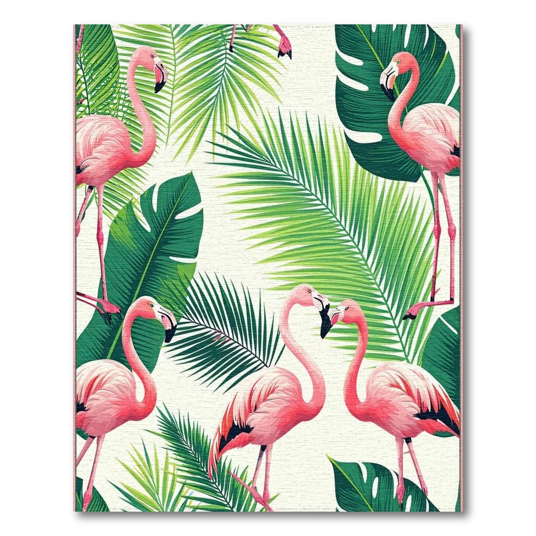 Vibrant Tropical Flamingo & Leaf Rug